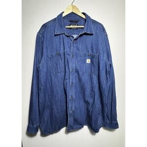 Carhartt Relaxed Fit Denim Fleece Lined Snap-Front Shirt Jacket; Size 2XL